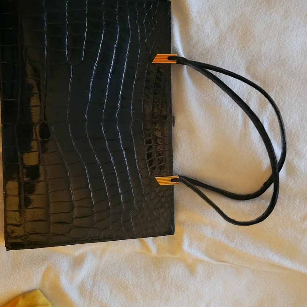 1960s 1970s vintage modell royal HANDBAG shoulder bag black leather